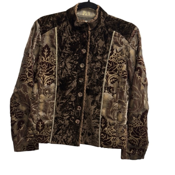 Chicos Velvet Burnout Chocolate Chic Elegant Boho Shimmery Lace Floral Jacket - Picture 1 of 12